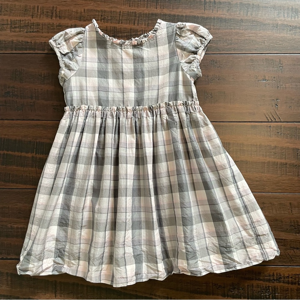 Jacadi Plaid Print Short Sleeve Dress